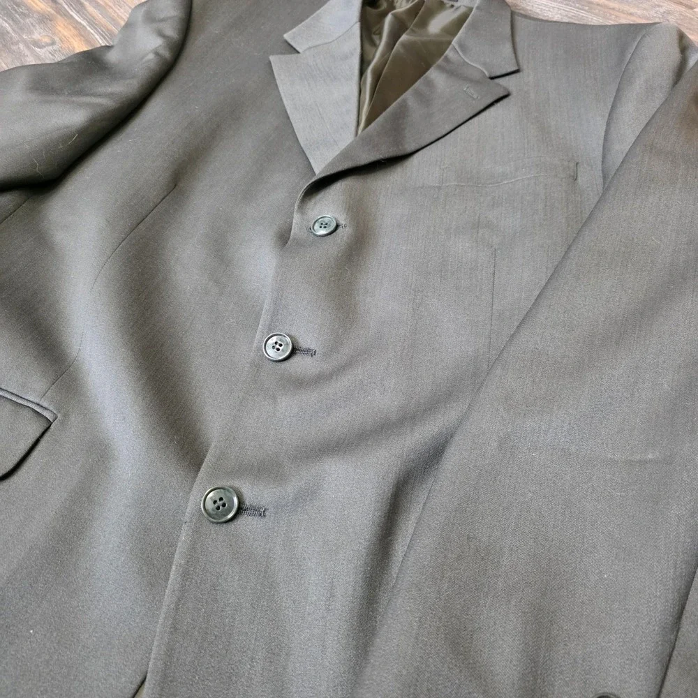 Jones‎ New York Mens 44L Blazer Olive Green 100% Wool 3 Button Sport Coat Jacket